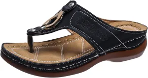 Womens Comfy Wedge Orthopedic Sandals Summer Platform Orthopedic Womens Slippers with Arch Support Plantar Fasciitis Black Ladies Sandals Orthopedic Women's Black Flat Sandals Sandals for Women 2025