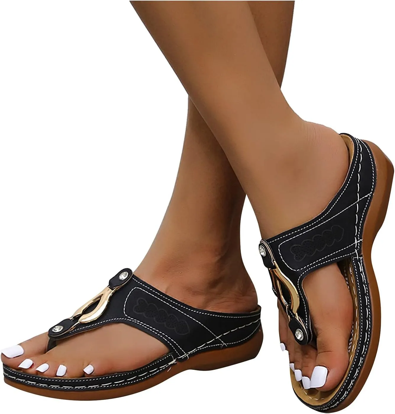 Womens Comfy Wedge Orthopedic Sandals Summer Platform Orthopedic Womens Slippers with Arch Support Plantar Fasciitis Black Ladies Sandals Orthopedic Women's Black Flat Sandals Sandals for Women 2025