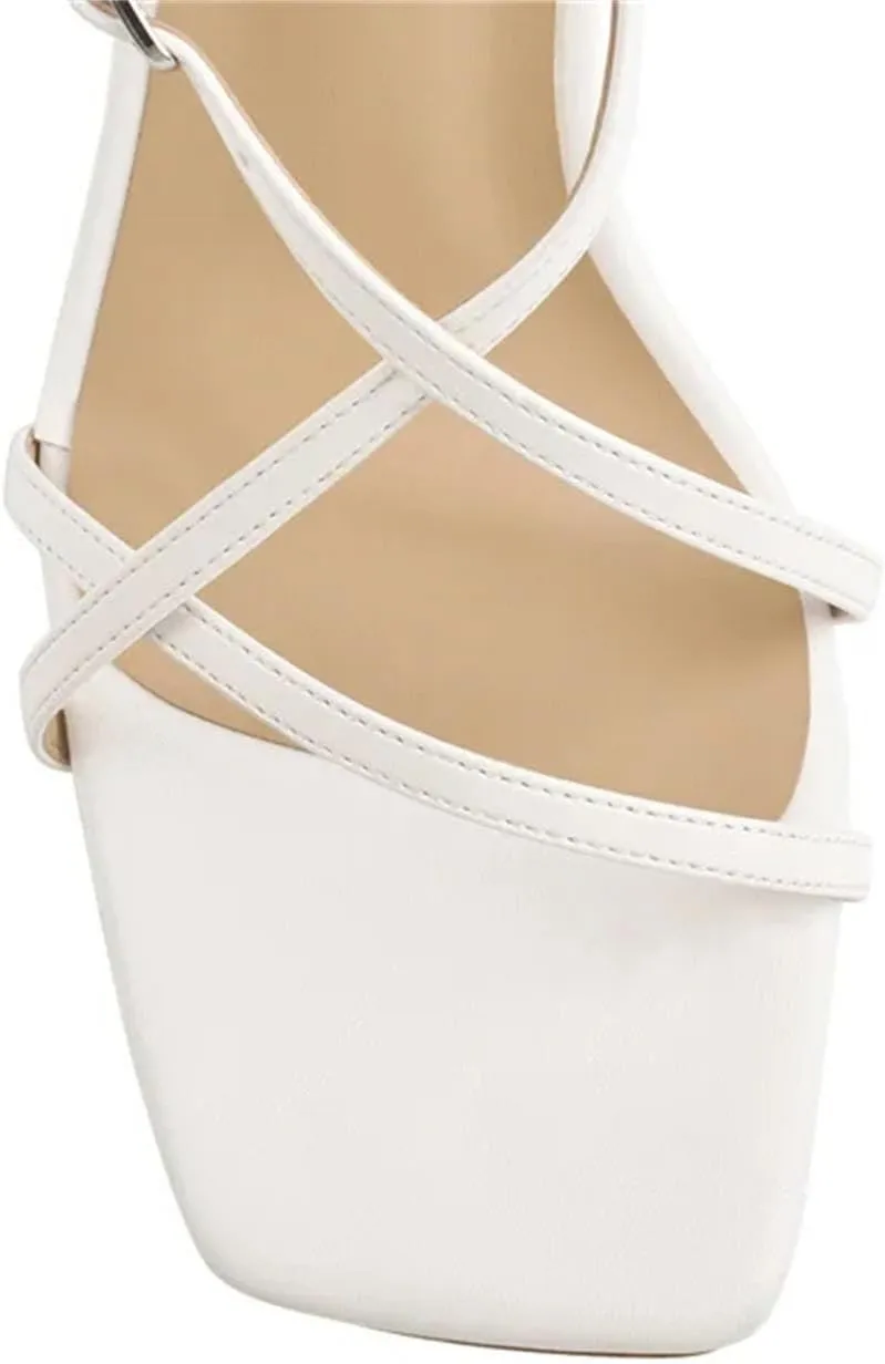 Women's Criss Cross Slip-Ons - Transparent Kitten Heel Square Toe
