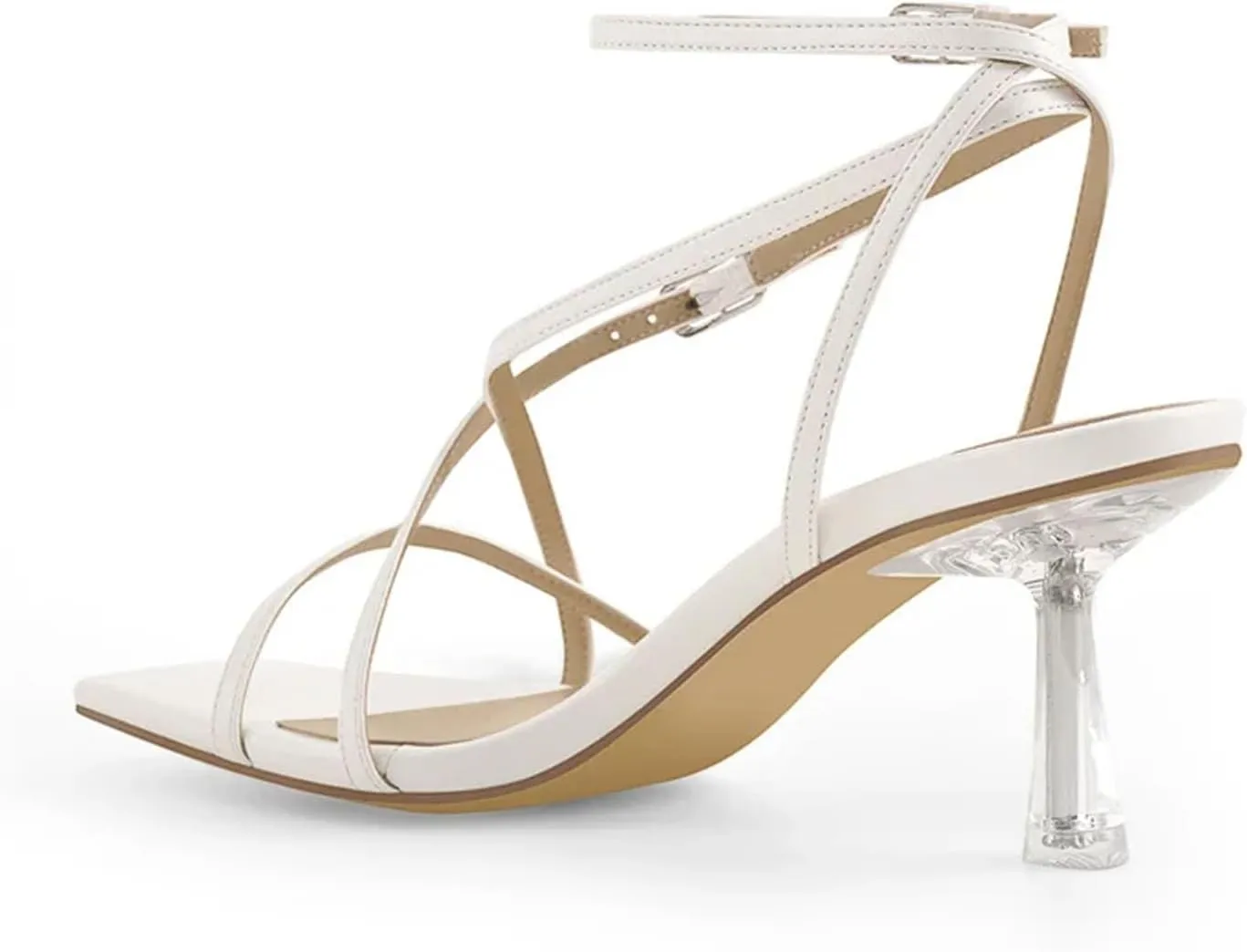 Women's Criss Cross Slip-Ons - Transparent Kitten Heel Square Toe