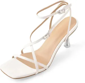 Women's Criss Cross Slip-Ons - Transparent Kitten Heel Square Toe