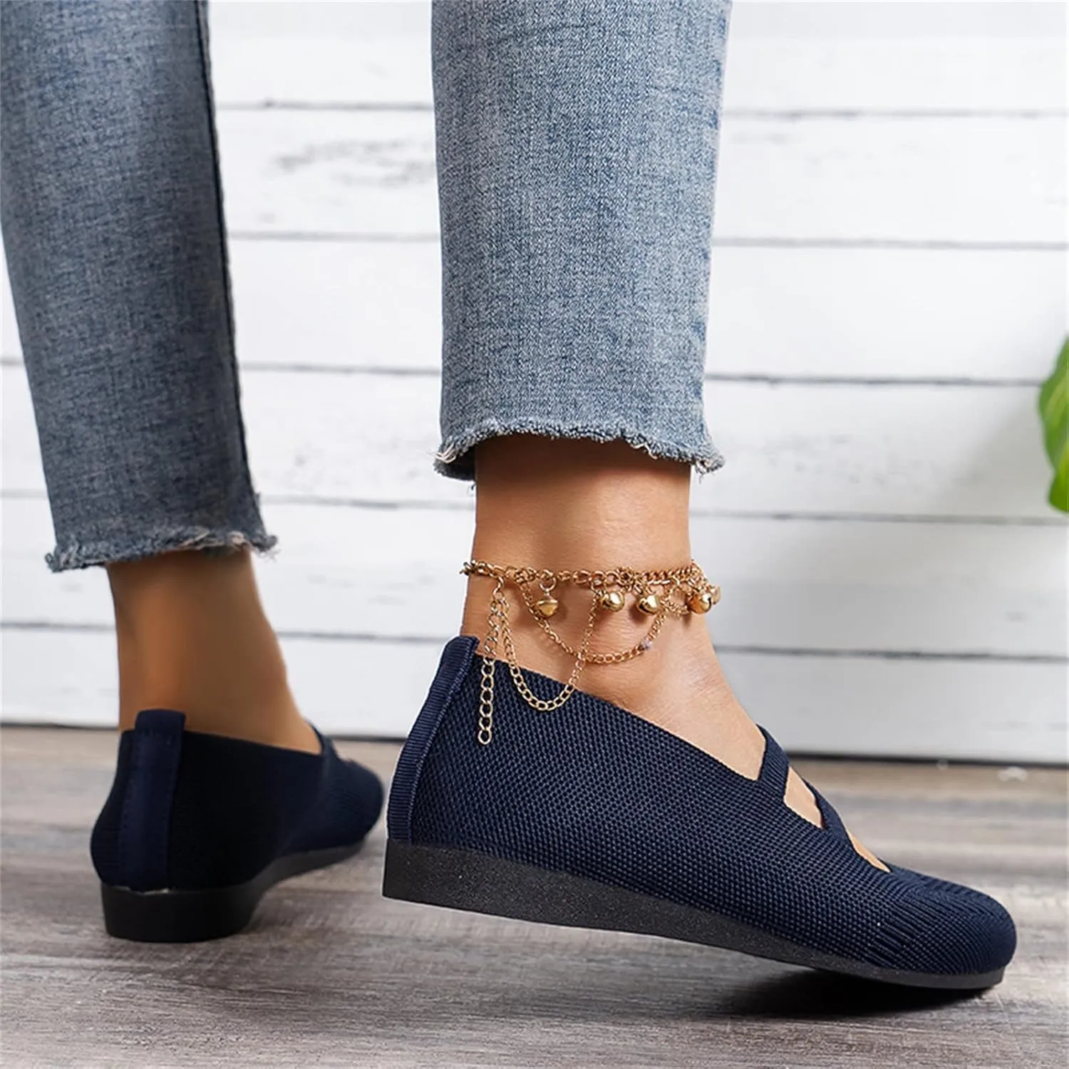 Womens Flat Shoes Knit Ballet Shoes Round Toe Slip on Loafer Casual Business Shoe Comfort Soft Office Flats