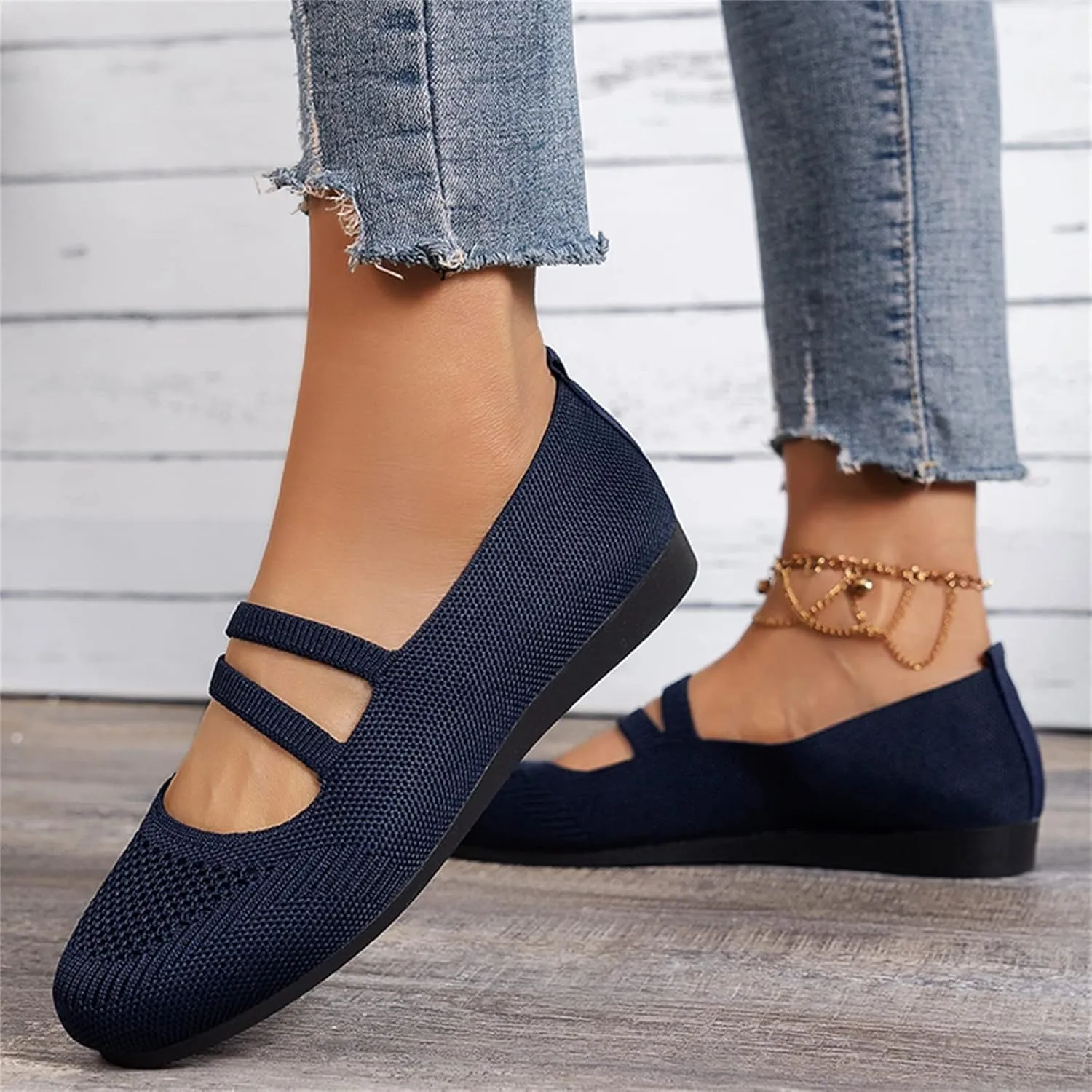 Womens Flat Shoes Knit Ballet Shoes Round Toe Slip on Loafer Casual Business Shoe Comfort Soft Office Flats