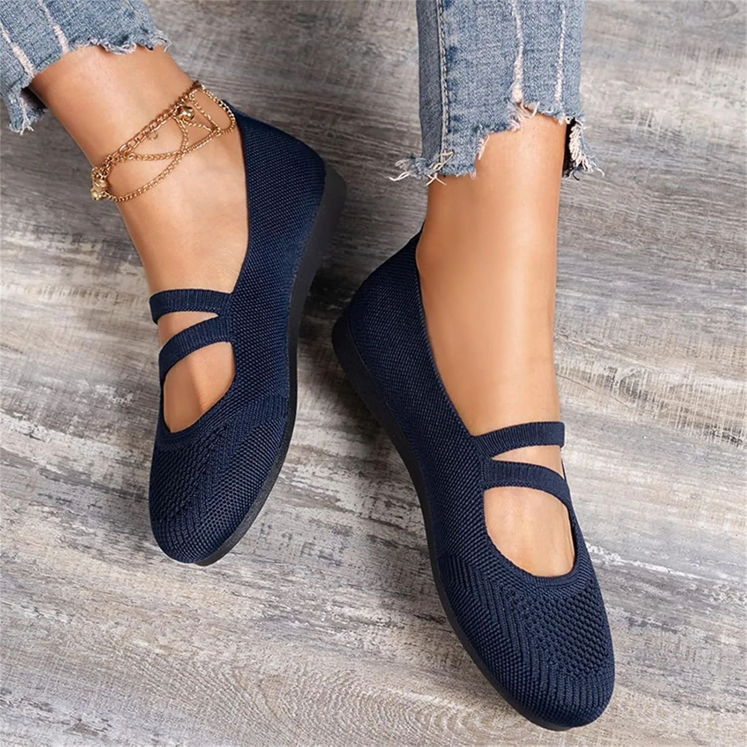 Womens Flat Shoes Knit Ballet Shoes Round Toe Slip on Loafer Casual Business Shoe Comfort Soft Office Flats