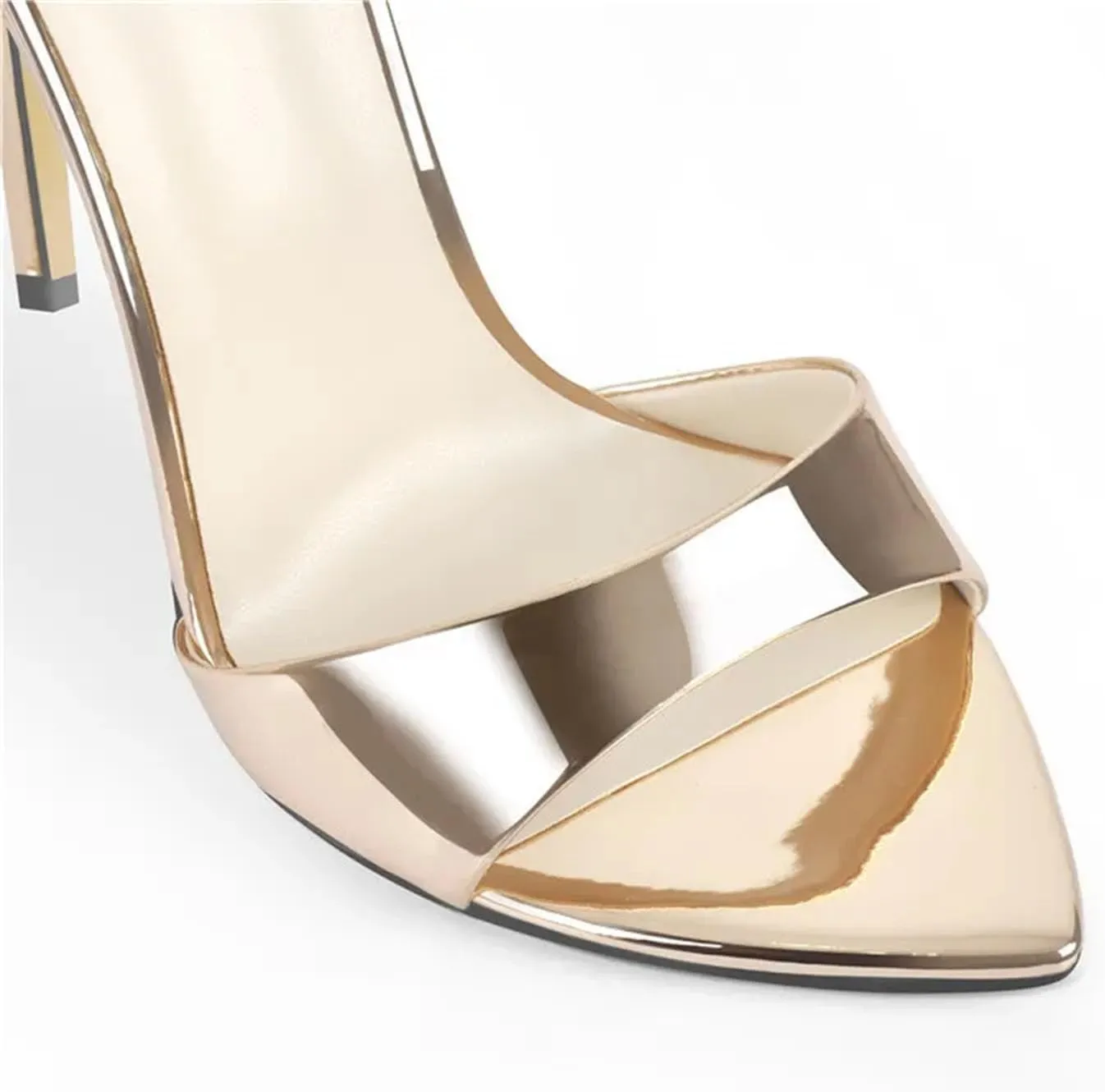 Women's Gold Peep Toe Mules - Classic Party Dress Slip Ons