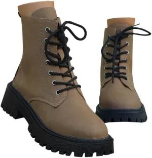 Women's Lace-Up Combat Boot,Women's Fashion Ankle Booties Combat Ankle Boots Round Toe Comfortable Low Heel Dress Booties Lug Sole Platform Booties Slip on Chunky Block Heel Leather Boots