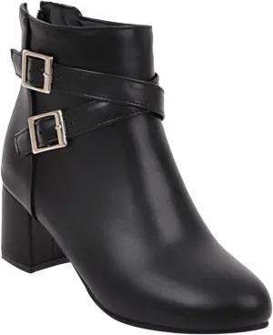 Women's Low Heel Chunky Ankle Boots Winter Shoes Chelsea Boots for Women Slip On Ankle Booties Pointed Toe Low Heeled Short Booties Fall Dress Shoes with Back Zipper Buckle Strap