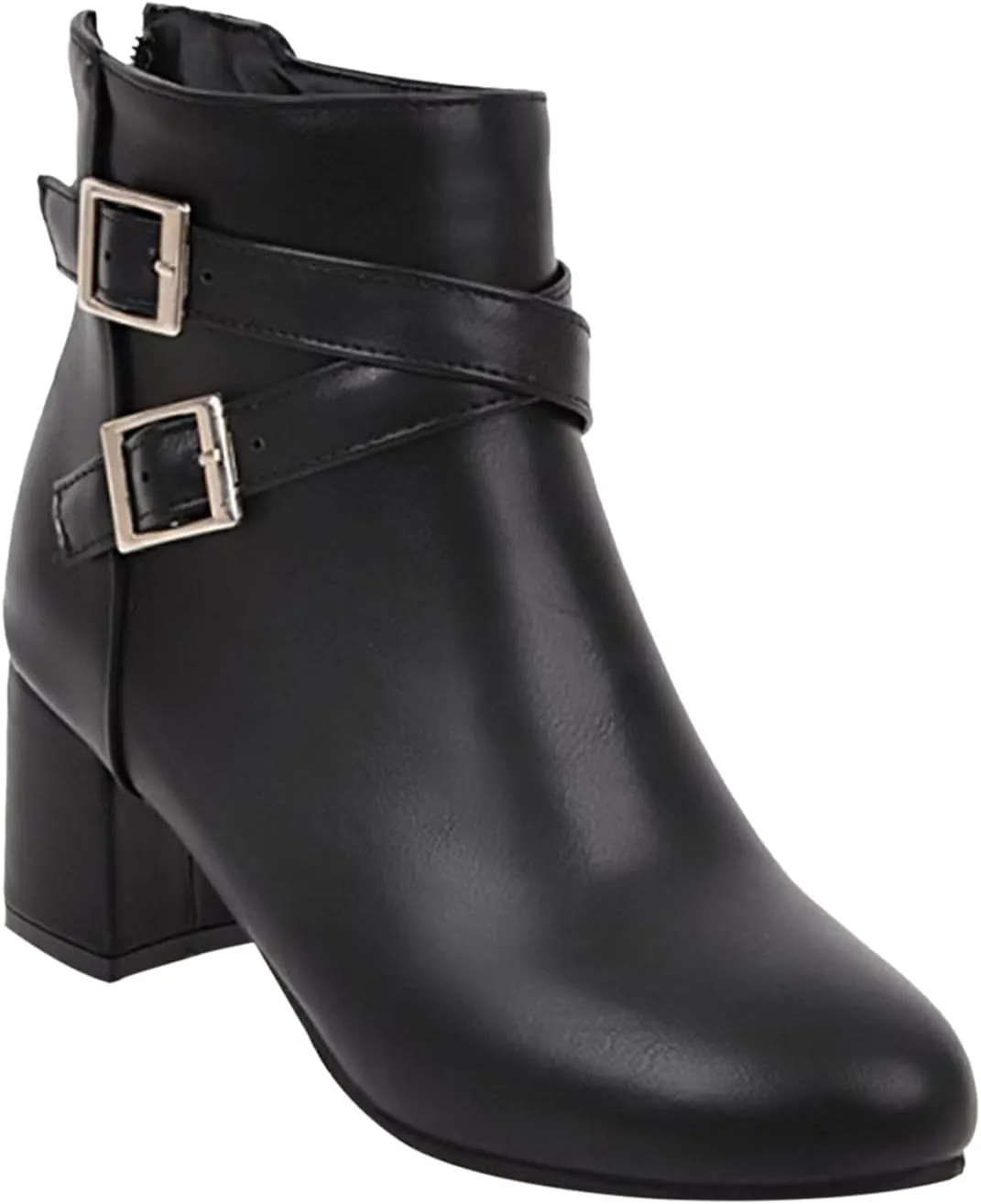 Women's Low Heel Chunky Ankle Boots Winter Shoes Chelsea Boots for Women Slip On Ankle Booties Pointed Toe Low Heeled Short Booties Fall Dress Shoes with Back Zipper Buckle Strap