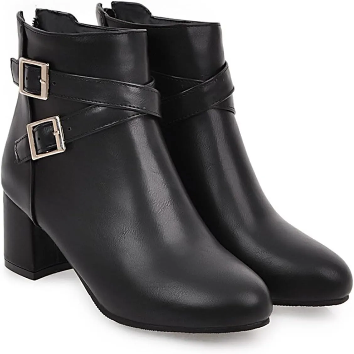 Women's Low Heel Chunky Ankle Boots Winter Shoes Chelsea Boots for Women Slip On Ankle Booties Pointed Toe Low Heeled Short Booties Fall Dress Shoes with Back Zipper Buckle Strap