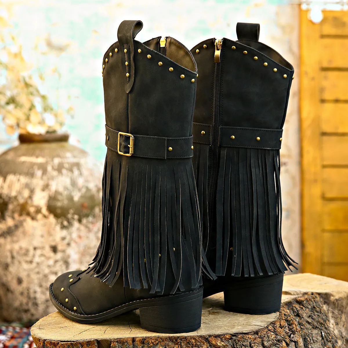 Women’s Mid-Calf Cowboy Boots with Tassels in 2 Colors