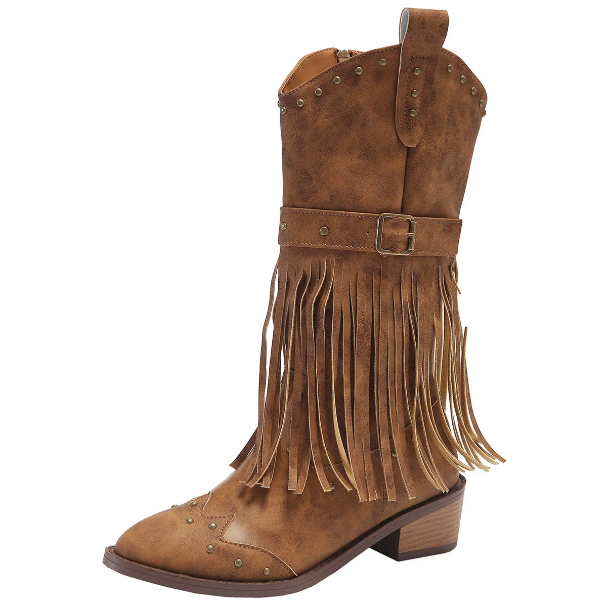 Women’s Mid-Calf Cowboy Boots with Tassels in 2 Colors