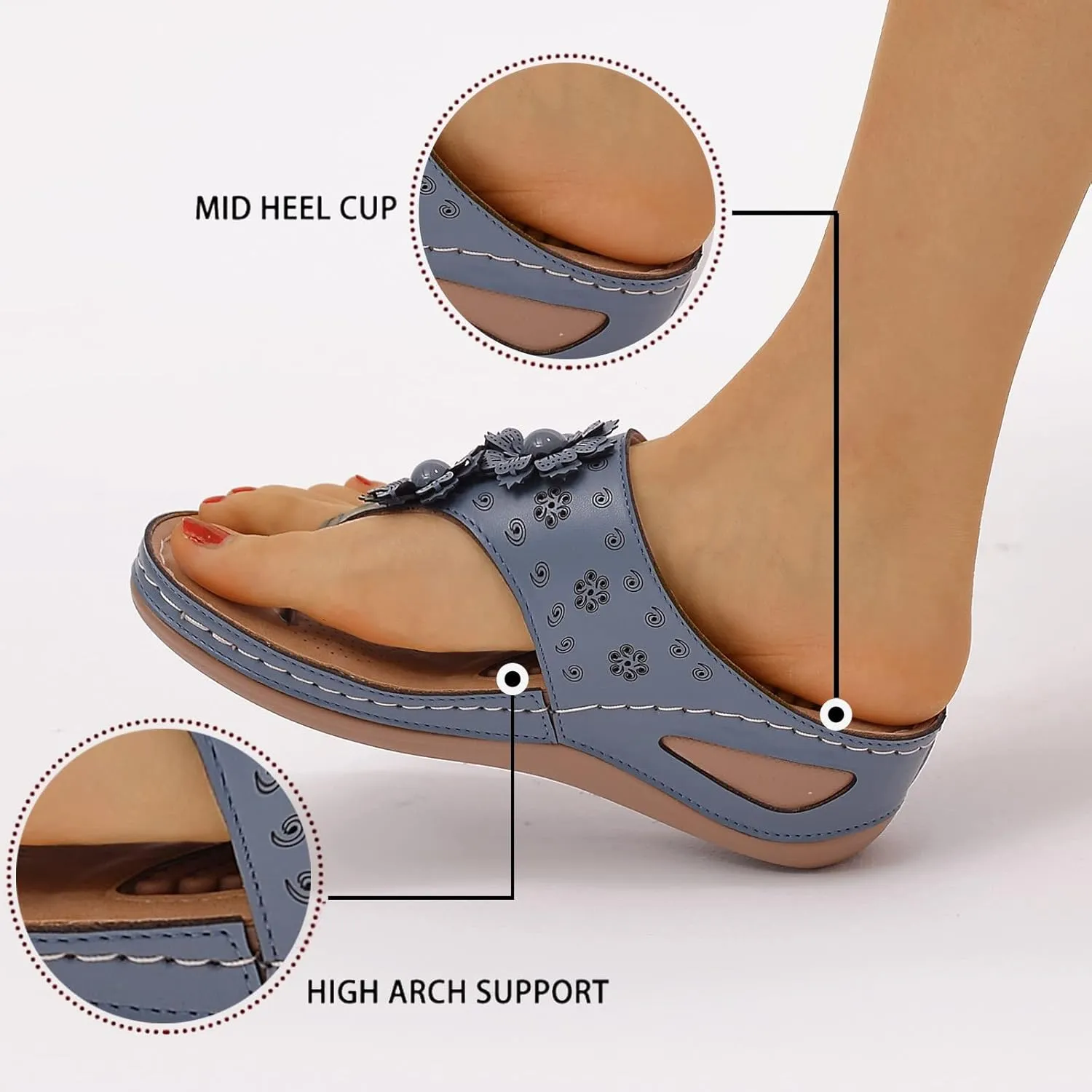 Womens Orthopedic Sandals With Arch Support Summer Casual Flip Flops Adjustable Buckle Beach Walking Shoes Breathable Mesh Quick Dry Sport Sandals Orthopedic Shoes for Women