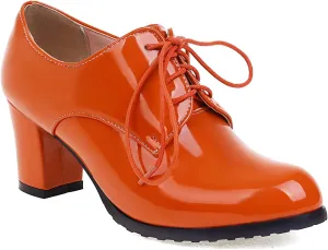 Women's Platform Patent Leather Oxfords for Women Chunky Block High Heels Brogues Closed Round Toe Vintage Lace Up Pumps Work Office Wedding Bridal Dress Shoes