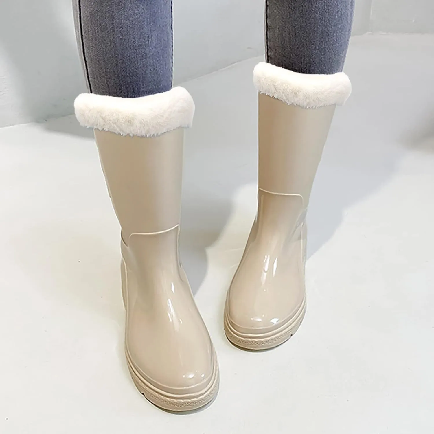 Womens Rain Boots Mens Snow Boots Waterproof Insulated Non-Slip Mid-Calf Boots Slip On Fishing Boots For Men