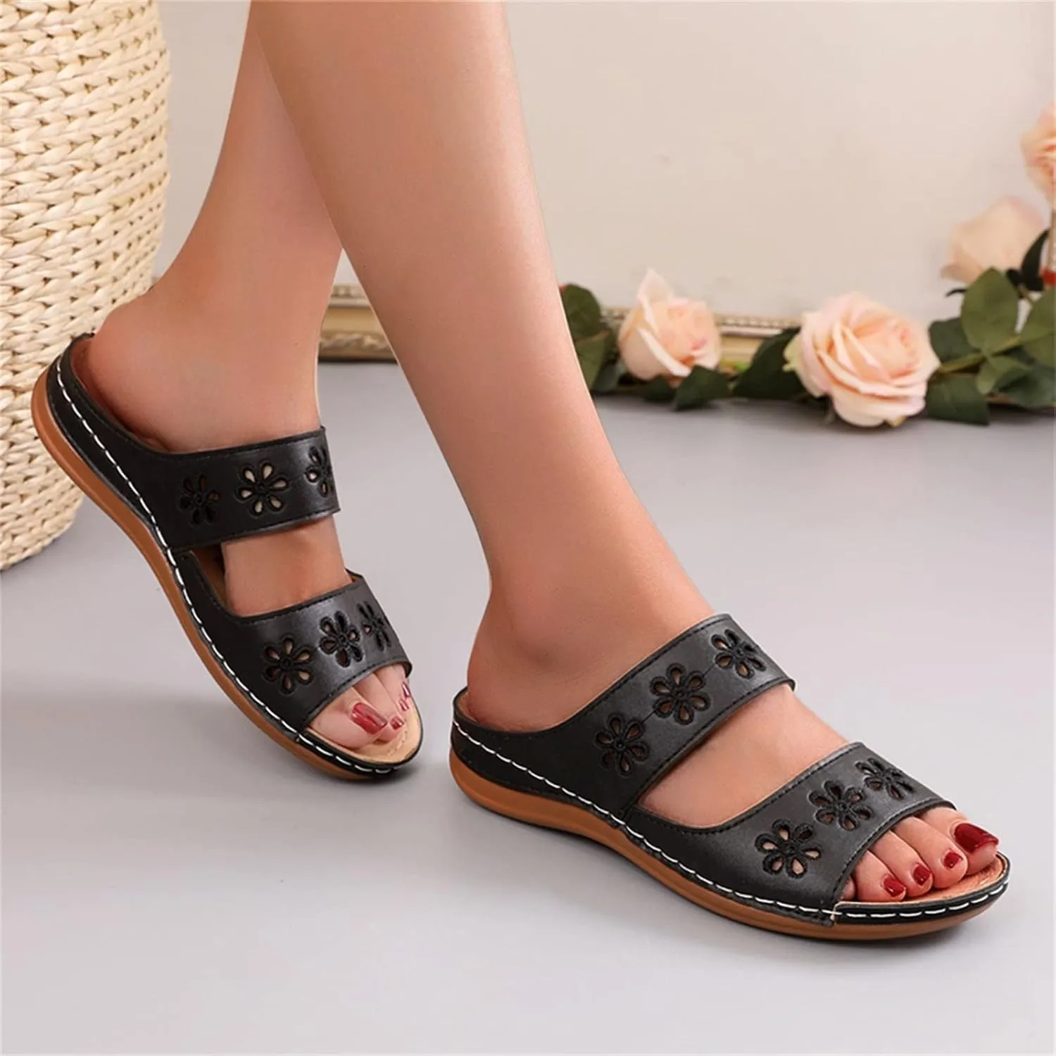 Womens Recovery Sandals Orthopedic with Arch Support Adjustable Straps Comfortable Walking Shoes Thick Cushion Summer Beach Casual Outdoor Plantar Fasciitis Relief