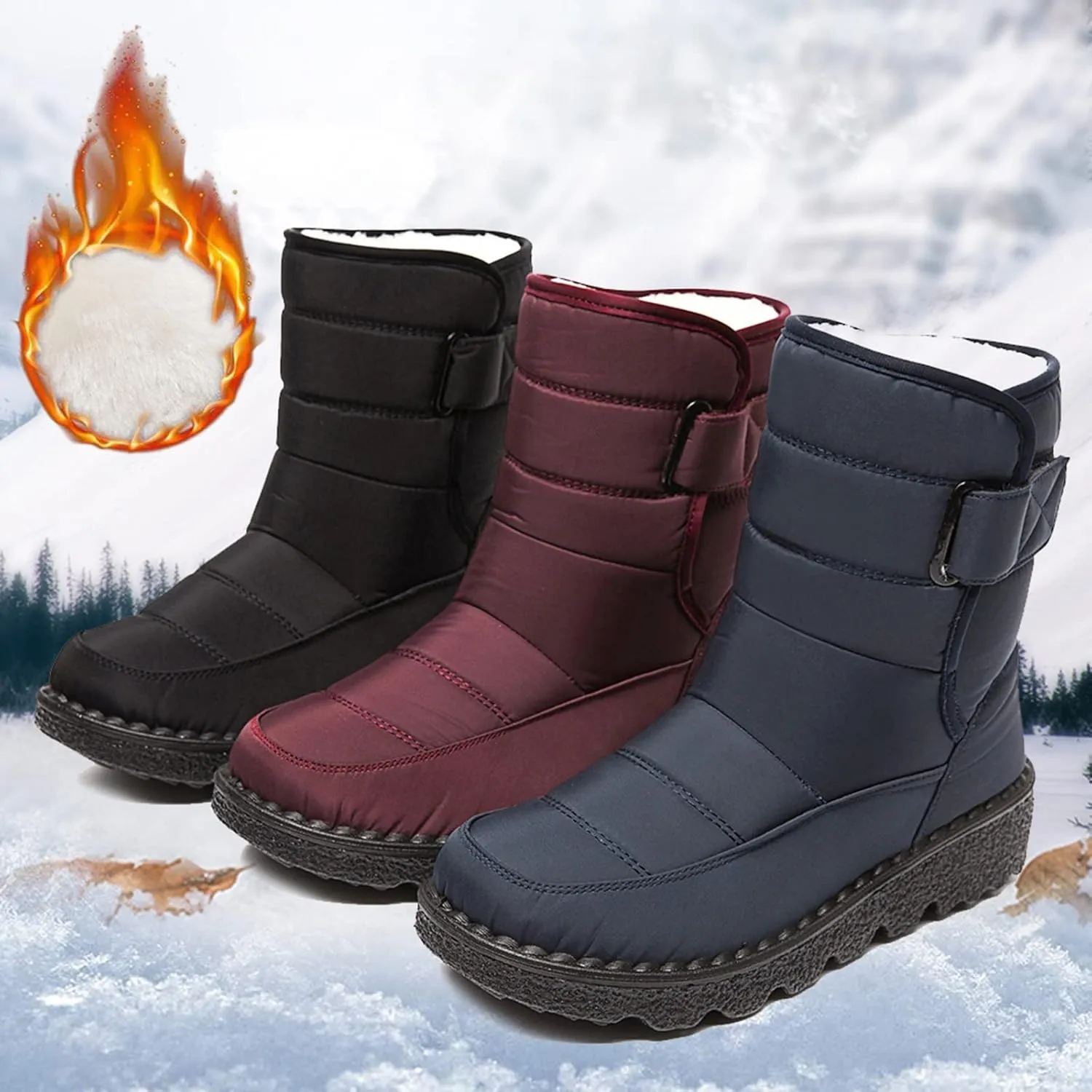 Womens Snow Boots Warm Fur Lined Winter Boots Waterproof Non Slip Ankle Boot Comfortable Walking Shoes for Women