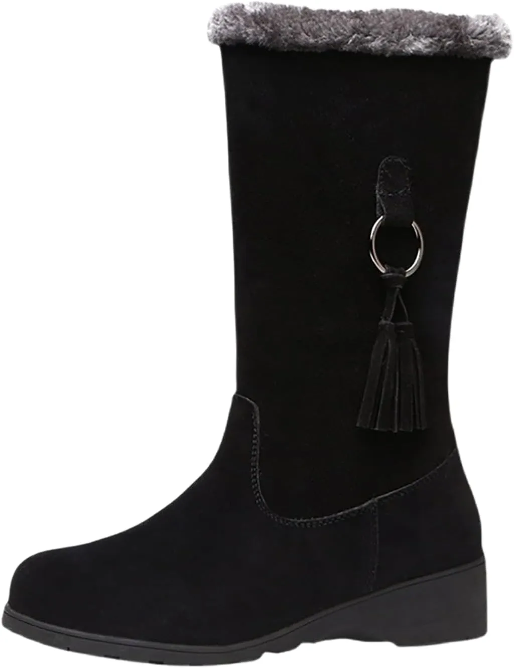 Women's Snow Boots Winter Fashion Mid-Calf Boots Warm Faux Fur-Lined Boots Side Zip Suede Leather Tall Boots