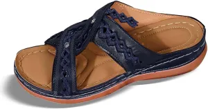 Women's Summer Slippers Embroidered Toe Design Wedge Heel Casual Comfortable Beach Sandals For Daily Wear