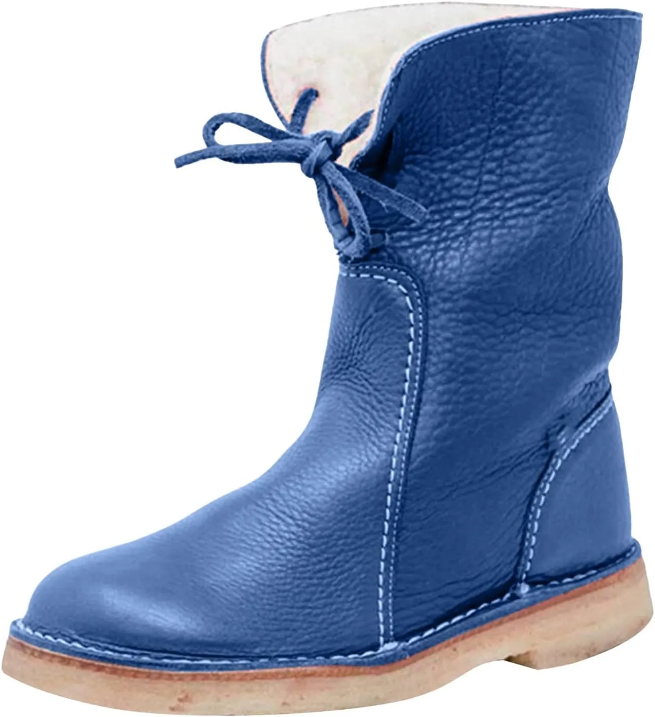 Womens Vintage Buttery-soft Waterproof Wool Lining Boots Fashion Lace Up Boots Warm Winter Boots Wide Calf FurBoots
