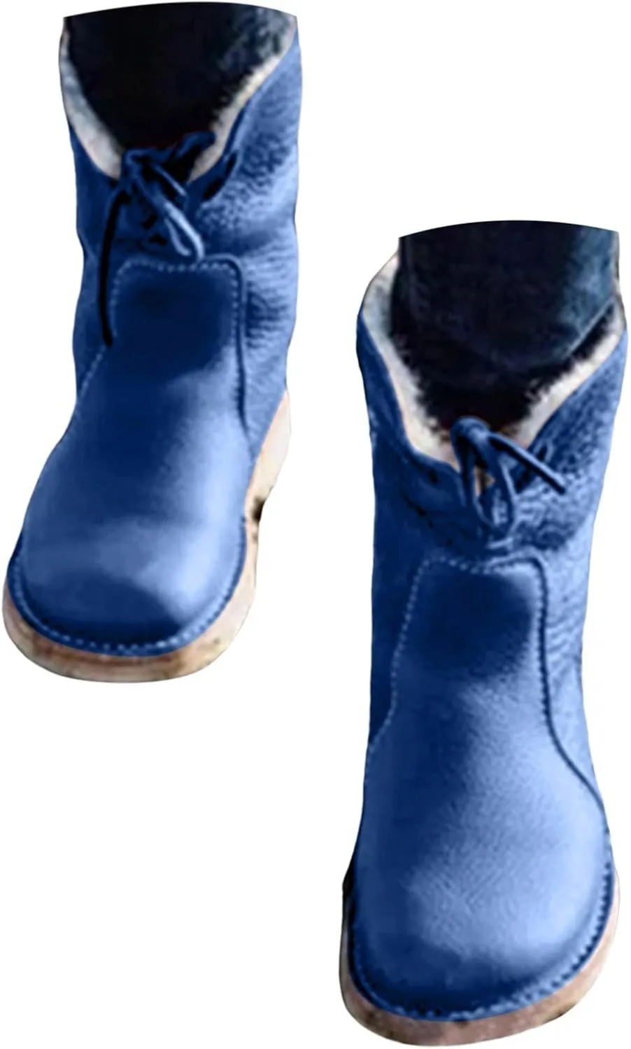 Womens Vintage Buttery-soft Waterproof Wool Lining Boots Fashion Lace Up Boots Warm Winter Boots Wide Calf FurBoots