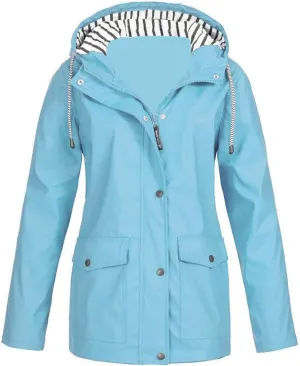 Women's Waterproof Rain Jacket 2024 Fall Striped Overcoat Waterproof Lined Plus Size Raincoat with Hood