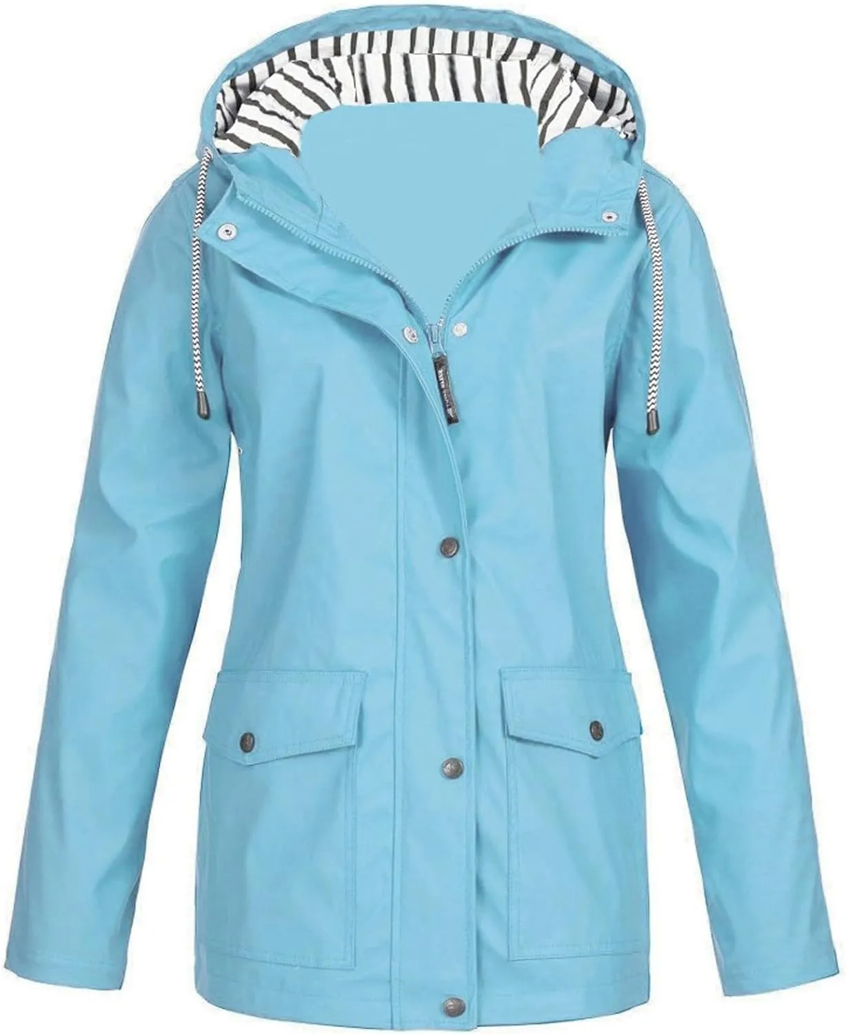 Women's Waterproof Rain Jacket 2024 Fall Striped Overcoat Waterproof Lined Plus Size Raincoat with Hood