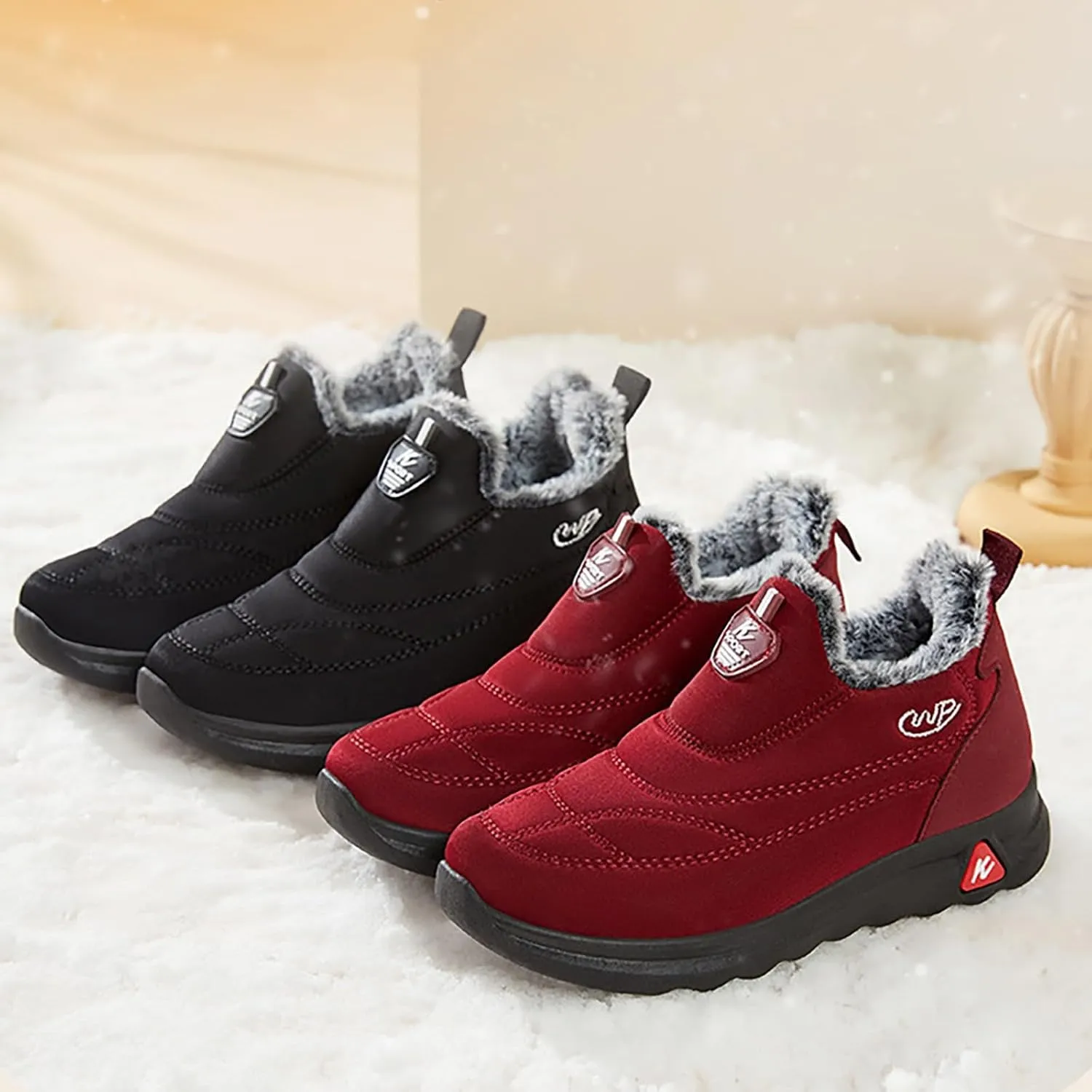 Womens Winter Snow Boots Men Ankle Booties Warm Plush Lined Waterproof Insulated Slip On Winter Walking Shoes