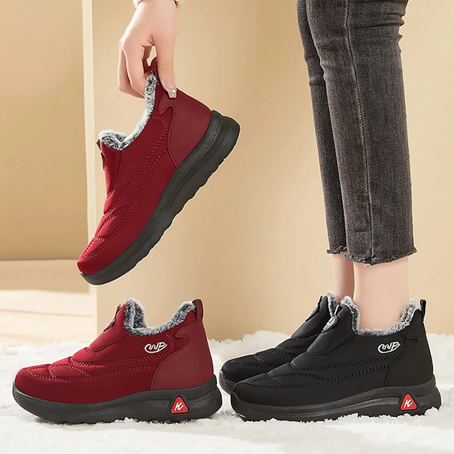 Womens Winter Snow Boots Men Ankle Booties Warm Plush Lined Waterproof Insulated Slip On Winter Walking Shoes