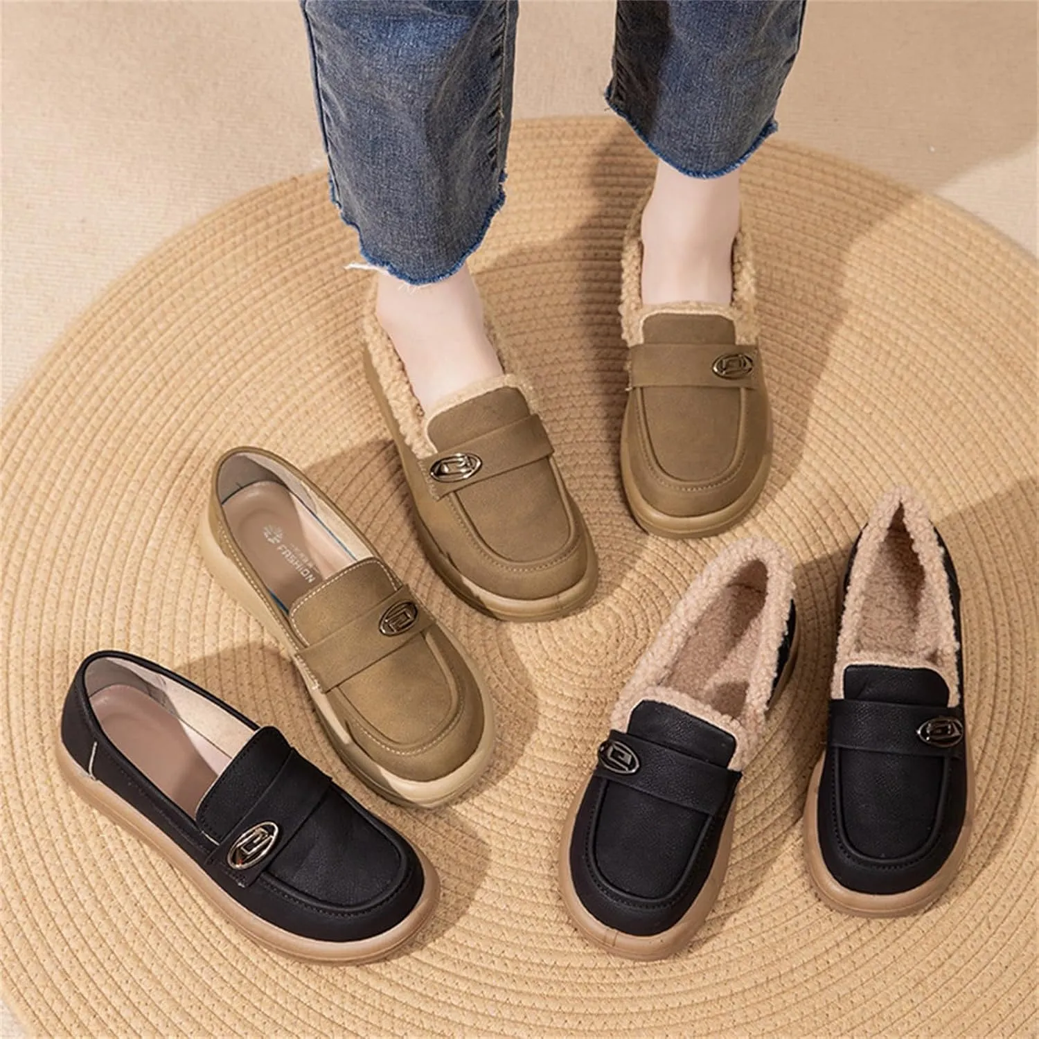 Women's Winter Warm Plush Lined Waterproof Snow Boots Embroidery Slip On Flat Ankle Boots Non-Slip Casual Booties