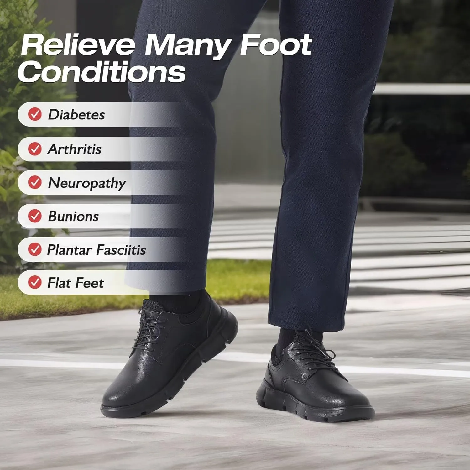 XPACS Men's Orthopedic Leather Dress Walking Shoes: Comfortable Arch Support Orthotic Plantar Fasciitis Business Casual Oxford, Flat Feet Formal Tennis Work Shoes for Foot and Heel Pain Relief