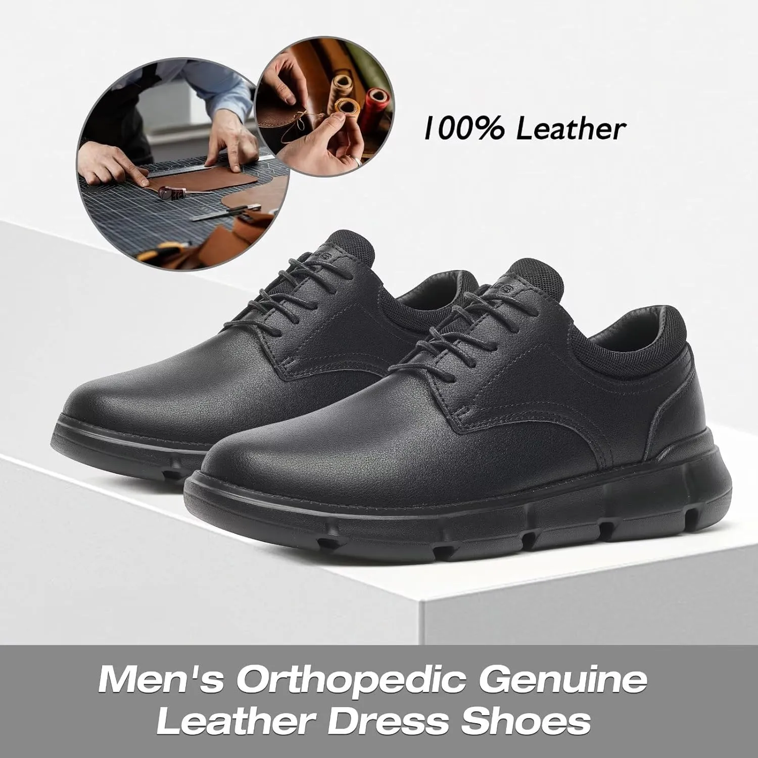 XPACS Men's Orthopedic Leather Dress Walking Shoes: Comfortable Arch Support Orthotic Plantar Fasciitis Business Casual Oxford, Flat Feet Formal Tennis Work Shoes for Foot and Heel Pain Relief