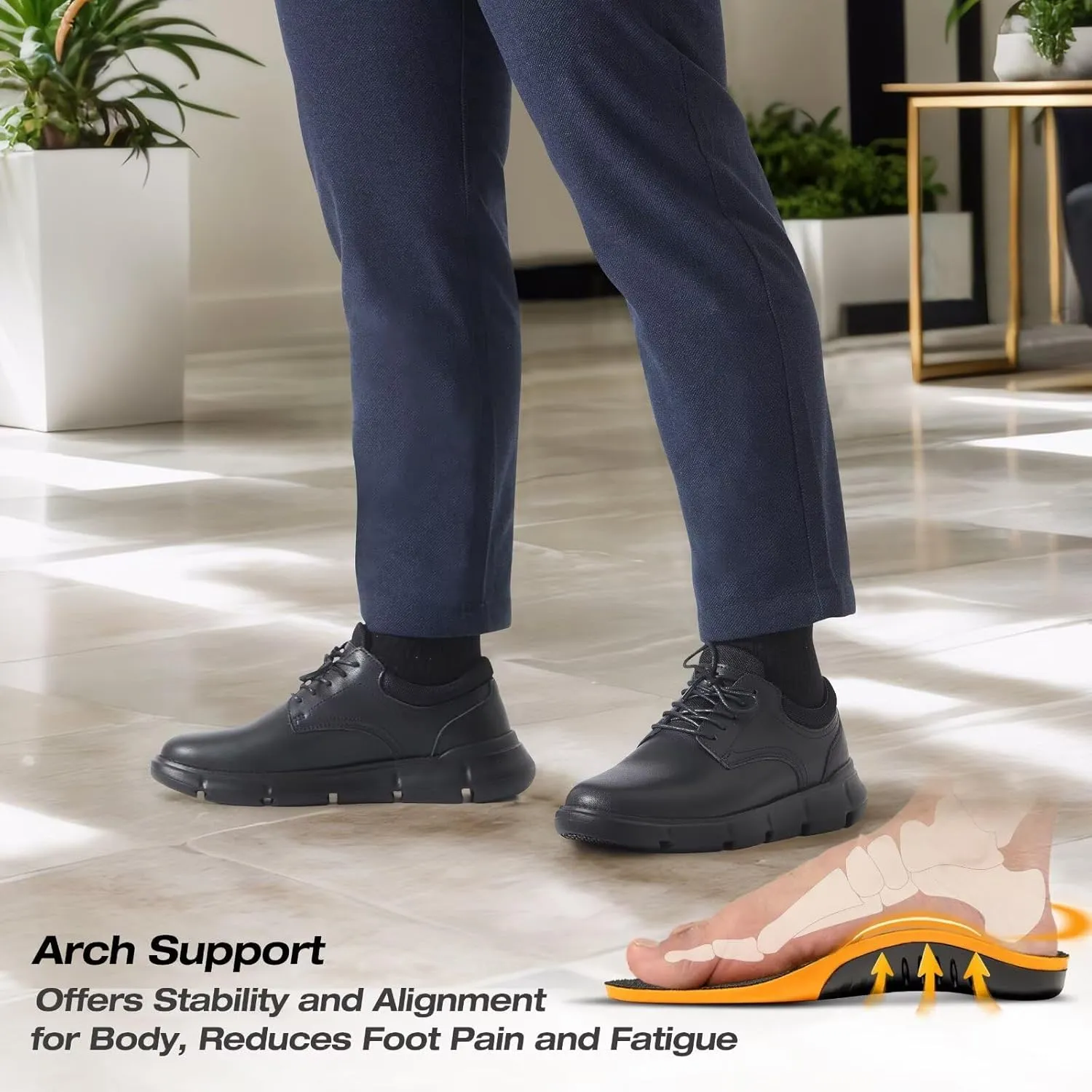XPACS Men's Orthopedic Leather Dress Walking Shoes: Comfortable Arch Support Orthotic Plantar Fasciitis Business Casual Oxford, Flat Feet Formal Tennis Work Shoes for Foot and Heel Pain Relief