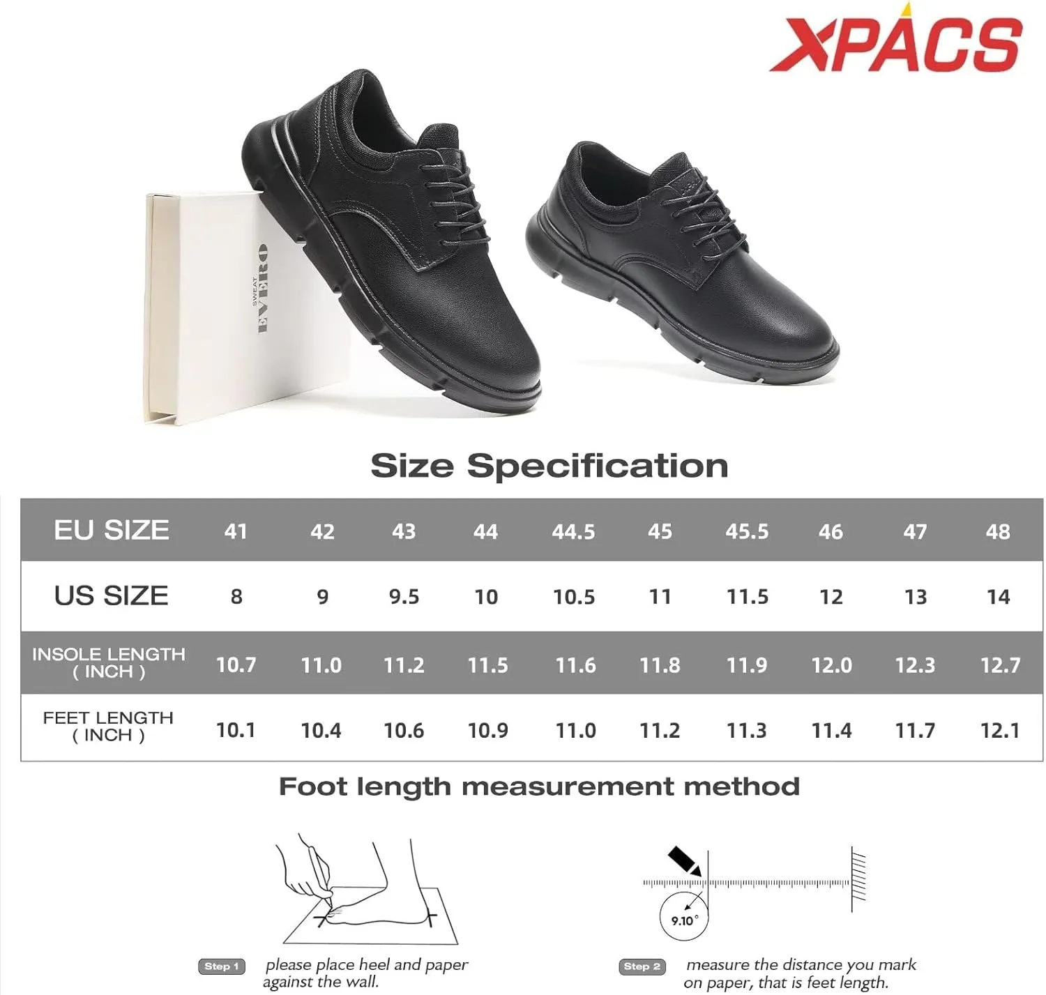 XPACS Men's Orthopedic Leather Dress Walking Shoes: Comfortable Arch Support Orthotic Plantar Fasciitis Business Casual Oxford, Flat Feet Formal Tennis Work Shoes for Foot and Heel Pain Relief