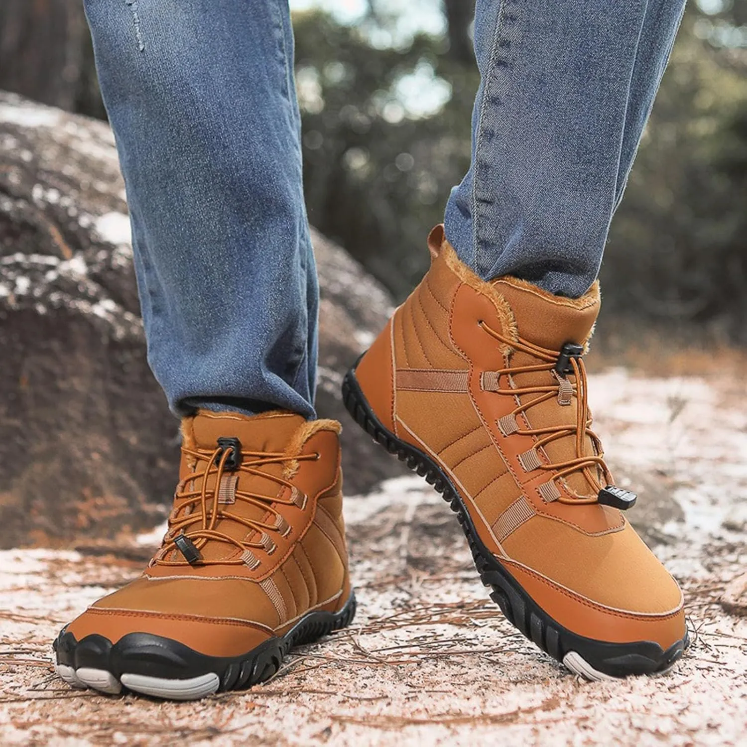 Yanzhenglip Winter Wide Toe Barefoot Hiking Shoes Boots, Non-Slip Waterproof Outdoor Running Boots Snow Boots