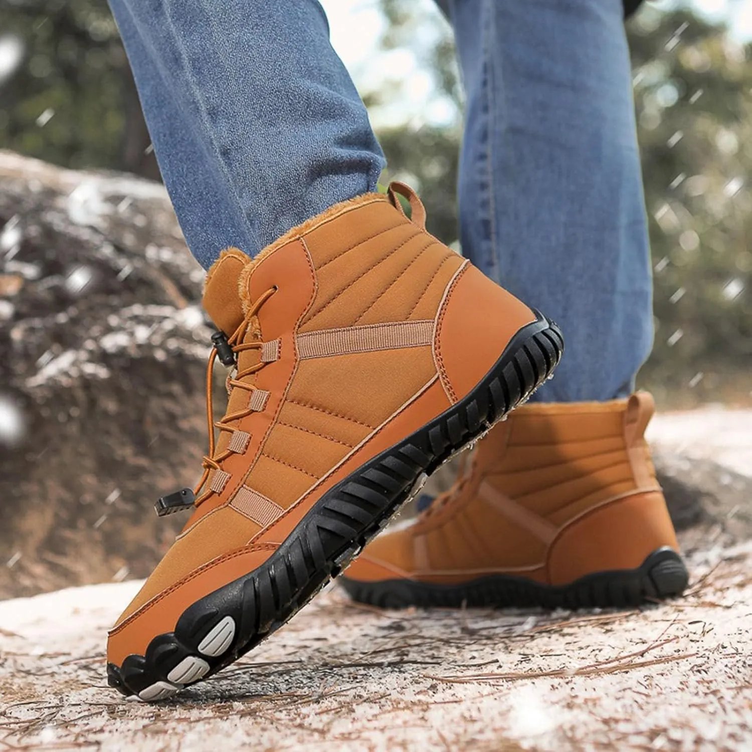 Yanzhenglip Winter Wide Toe Barefoot Hiking Shoes Boots, Non-Slip Waterproof Outdoor Running Boots Snow Boots